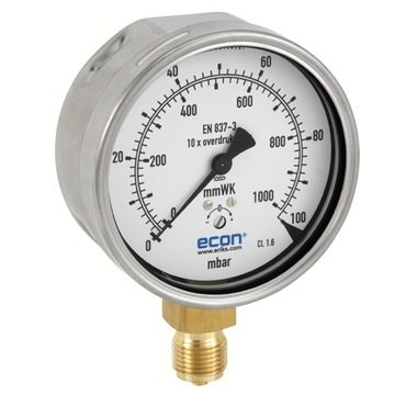 Diaphragm drum pressure gauge Type 383 stainless steel bottom connection brass